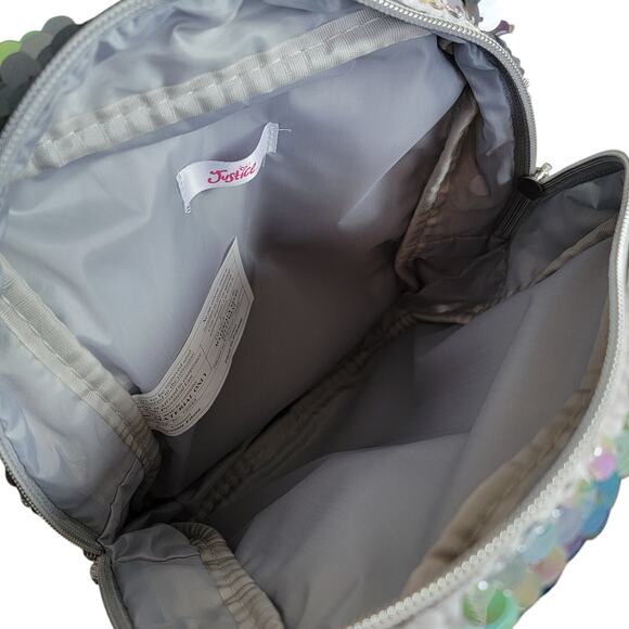 Justice Husky Mini Backpack Silver Sequin Plush Pom Pom Double Handle Gift Dog - Picture 7 of 9